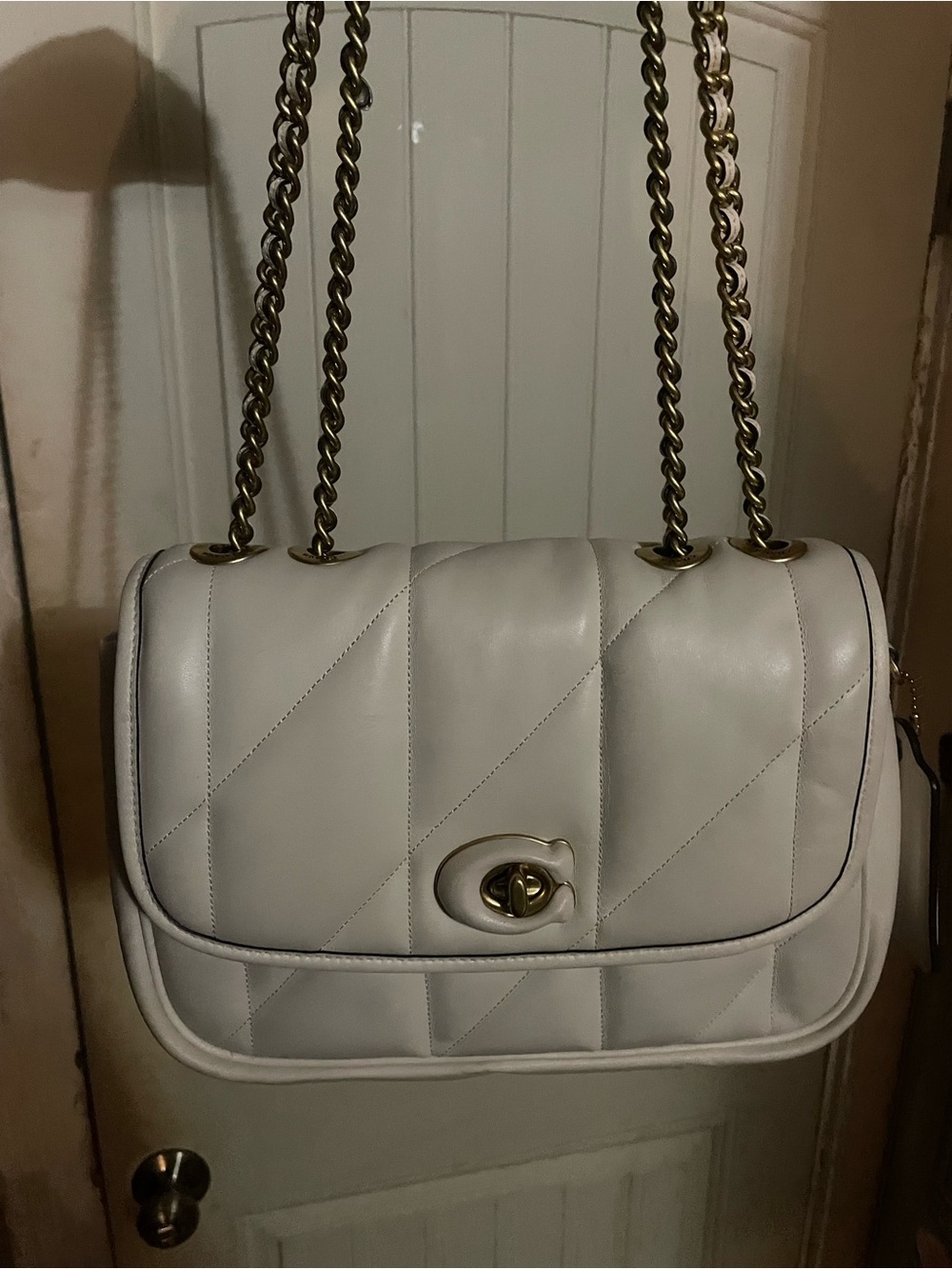 Coach Quilted Pillow Madison -Classic Quilted White Shoulder Bag with Gold Chain